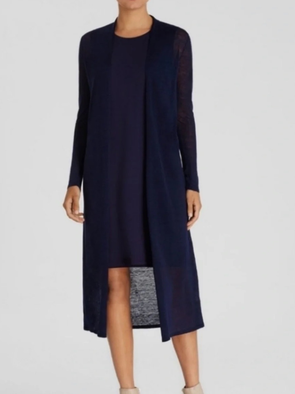 Eileen Fisher Open-Front Long Lined Cardigan
